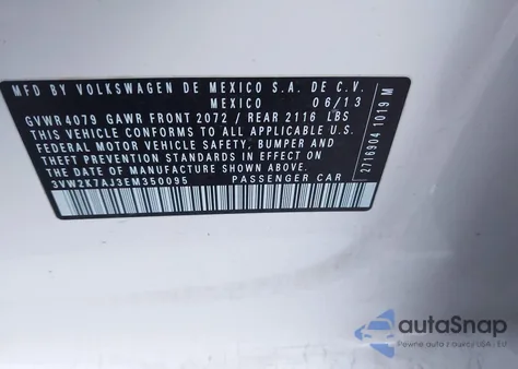 2014 Volkswagen Jetta 2.0L S z USA, uszkodzony, nr VIN 3VW2K7AJ3EM350095